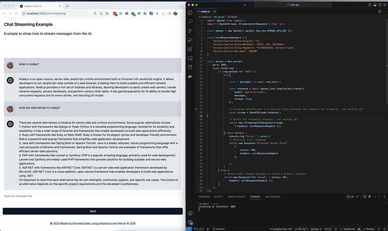 Using Bun 1.0 for Serving APIs with Vercel AI SDK and OpenAI